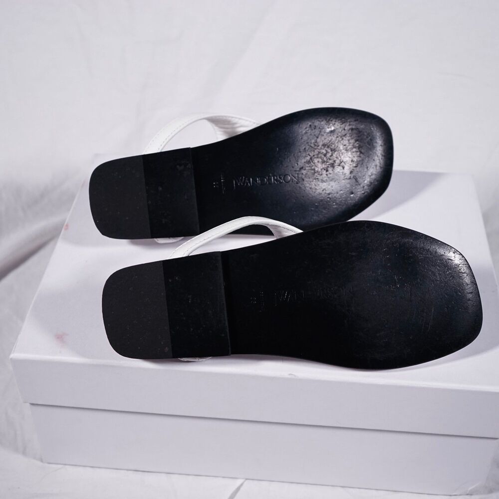 JW Anderson Leather Thong Sandals White Gold Anchor Logo Womens Size 36 Designer - Picture 5 of 7